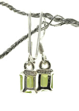 Load image into Gallery viewer, Rectangle Peridot Earrings, 3.5 carats, Sterling Silver, Emerald Faceted, Green Gemstone - GemzAustralia 