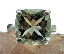 Load image into Gallery viewer, Green Amethyst Ring, Size R, Cushion Cut, Sterling Silver, Prasiolite Ring, Clears Negativity - GemzAustralia 