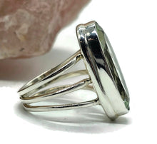 Load image into Gallery viewer, Green Amethyst Ring, Size Q, Sterling Silver, Prasiolite Ring, Oval Faceted, Split Band Ring - GemzAustralia 