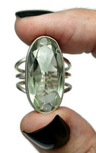 Load image into Gallery viewer, Green Amethyst Ring, Size Q, Sterling Silver, Prasiolite Ring, Oval Faceted, Split Band Ring - GemzAustralia 