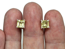 Load image into Gallery viewer, Lemon Quartz Studs, 11.6 carats, Sterling Silver, Square Shaped Earrings, Emerald Faceted - GemzAustralia 