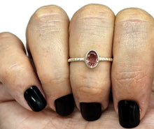 Load image into Gallery viewer, Pink Tourmaline Ring, Sterling Silver, size R 1/2, Heart Chakra, Oval Facet - GemzAustralia 