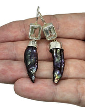 Load image into Gallery viewer, Prasiolite &amp; Black Pearl Earrings, Sterling Silver, August and June Birthstones - GemzAustralia 
