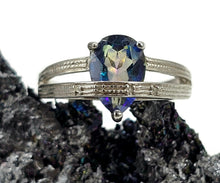 Load image into Gallery viewer, Mystic Topaz Ring, Size O, Sterling Silver, Pear Facet, Blue Purple Green Gemstone - GemzAustralia 