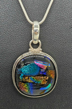 Load image into Gallery viewer, Multi-coloured Dichroic Glass Pendant, Sterling Silver, Round Shaped, Glass Art - GemzAustralia 