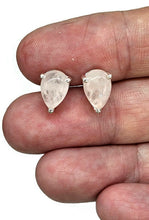 Load image into Gallery viewer, Rose Quartz Studs, Pear Shaped Earrings, Sterling Silver, Cabochon gemstone, Romance - GemzAustralia 