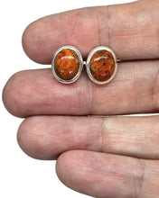 Load image into Gallery viewer, Sponge Coral Studs, Oval Shaped, Sterling Silver, Orange/Red Coral Earrings - GemzAustralia 