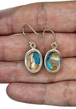 Load image into Gallery viewer, Oyster Turquoise Earrings, Oval Shaped, Sterling Silver, Orange Spiny Oyster Shell - GemzAustralia 