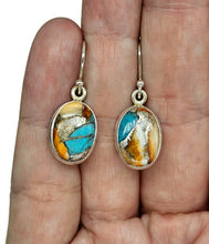 Load image into Gallery viewer, Oyster Turquoise Earrings, Oval Shaped, Sterling Silver, Orange Spiny Oyster Shell - GemzAustralia 
