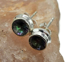 Load image into Gallery viewer, Round Mystic Topaz Studs, Sterling Silver, Purple Green Gemstone, Fire Topaz Earrings - GemzAustralia 