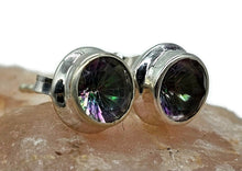 Load image into Gallery viewer, Round Mystic Topaz Studs, Sterling Silver, Purple Green Gemstone, Fire Topaz Earrings - GemzAustralia 