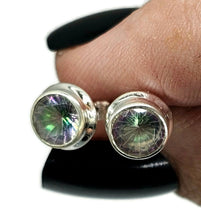 Load image into Gallery viewer, Round Mystic Topaz Studs, Sterling Silver, Purple Green Gemstone, Fire Topaz Earrings - GemzAustralia 