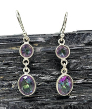 Load image into Gallery viewer, Mystic Topaz Double Drop Earrings, Round/Oval Shaped, Sterling Silver, Purple/Green Gem - GemzAustralia 