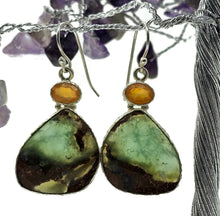 Load image into Gallery viewer, Chrysoprase &amp; Carnelian Earrings, Sterling Silver, Chalcedony Gems - GemzAustralia 