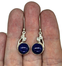 Load image into Gallery viewer, Lapis Earrings, Sterling Silver, Round Shaped, Leaf Design, Protection Stone, Truth Stone - GemzAustralia 