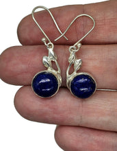Load image into Gallery viewer, Lapis Earrings, Sterling Silver, Round Shaped, Leaf Design, Protection Stone, Truth Stone - GemzAustralia 