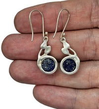 Load image into Gallery viewer, Lapis Earrings, Sterling Silver, Round Shaped, Leaf Design, Protection Stone, Truth Stone - GemzAustralia 