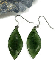 Load image into Gallery viewer, Jade Leaf Earrings, Sterling Silver, Canadian Green Jade, British Columbia Nephrite Jade - GemzAustralia 