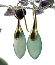Load image into Gallery viewer, Baby Blue Chalcedony Earrings, Sterling Silver Gold Plated, Marquise Shape - GemzAustralia 