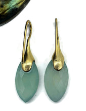 Load image into Gallery viewer, Baby Blue Chalcedony Earrings, Sterling Silver Gold Plated, Marquise Shape - GemzAustralia 