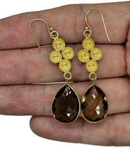 Load image into Gallery viewer, Smoky Quartz Earrings, Sterling Silver, 14K gold Plated, Caramel Brown, Double Drop - GemzAustralia 