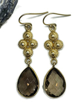Load image into Gallery viewer, Smoky Quartz Earrings, Sterling Silver, 14K gold Plated, Caramel Brown, Double Drop - GemzAustralia 