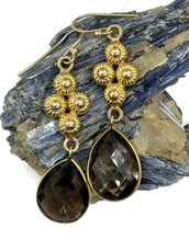 Load image into Gallery viewer, Smoky Quartz Earrings, Sterling Silver, 14K gold Plated, Caramel Brown, Double Drop - GemzAustralia 