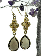Load image into Gallery viewer, Smoky Quartz Earrings, Sterling Silver, 14K gold Plated, Caramel Brown, Double Drop - GemzAustralia 
