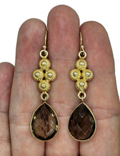 Load image into Gallery viewer, Smoky Quartz Earrings, Sterling Silver, 14K gold Plated, Caramel Brown, Double Drop - GemzAustralia 