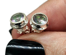 Load image into Gallery viewer, Round Mystic Topaz Studs, Sterling Silver, Purple Green Gemstone, Fire Topaz Earrings - GemzAustralia 