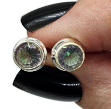 Load image into Gallery viewer, Round Mystic Topaz Studs, Sterling Silver, Purple Green Gemstone, Fire Topaz Earrings - GemzAustralia 