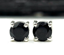 Load image into Gallery viewer, Black Onyx Stud Earrings, Sterling Silver, Round prong set, Strength Giving, Support - GemzAustralia 