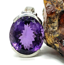 Load image into Gallery viewer, Amethyst Pendant, February Birthstone, 26 carats, Oval Faceted, Sterling Silver - GemzAustralia 