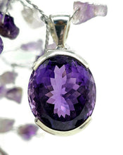 Load image into Gallery viewer, Amethyst Pendant, February Birthstone, 26 carats, Oval Faceted, Sterling Silver - GemzAustralia 