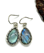 Load image into Gallery viewer, Labradorite Earrings, Sterling Silver, Blue Green Labradorite, Teardrop Shape - GemzAustralia 