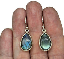 Load image into Gallery viewer, Labradorite Earrings, Sterling Silver, Blue Green Labradorite, Teardrop Shape - GemzAustralia 