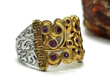 Load image into Gallery viewer, Two tone Ruby Ring, Size O1/2, 24K gold plated Sterling Silver, July Birthstone, Filigree - GemzAustralia 