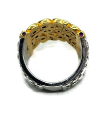 Load image into Gallery viewer, Two tone Ruby Ring, Size O1/2, 24K gold plated Sterling Silver, July Birthstone, Filigree - GemzAustralia 