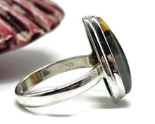 Load image into Gallery viewer, Bumblebee ring, Size S, Sterling Silver, Pear Shape, Eclipse Jasper, Fumarole Jasper - GemzAustralia 