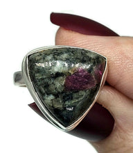 Load image into Gallery viewer, Triangle Eudialyte Ring, size O, Sterling Silver, The Stone of the Heartland, Balances - GemzAustralia 