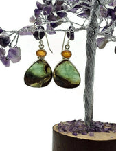 Load image into Gallery viewer, Chrysoprase &amp; Carnelian Earrings, Sterling Silver, Chalcedony Gems - GemzAustralia 