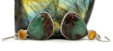 Load image into Gallery viewer, Chrysoprase &amp; Carnelian Earrings, Sterling Silver, Chalcedony Gems - GemzAustralia 