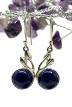 Load image into Gallery viewer, Lapis Earrings, Sterling Silver, Round Shaped, Leaf Design, Protection Stone, Truth Stone - GemzAustralia 