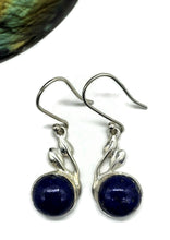 Load image into Gallery viewer, Lapis Earrings, Sterling Silver, Round Shaped, Leaf Design, Protection Stone, Truth Stone - GemzAustralia 