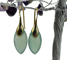 Load image into Gallery viewer, Baby Blue Chalcedony Earrings, Sterling Silver Gold Plated, Marquise Shape - GemzAustralia 