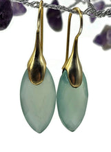 Load image into Gallery viewer, Baby Blue Chalcedony Earrings, Sterling Silver Gold Plated, Marquise Shape - GemzAustralia 