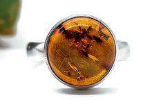 Load image into Gallery viewer, Baltic Amber Ring, size M, Sterling Silver, Round Shaped, Cognac Amber, Fossilized - GemzAustralia 
