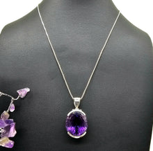 Load image into Gallery viewer, Amethyst Pendant, February Birthstone, 26 carats, Oval Faceted, Sterling Silver - GemzAustralia 