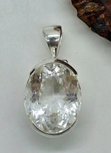 Load image into Gallery viewer, 26 carat Clear Quartz Crystal Pendant, Sterling Silver, Oval Faceted, Concentration Stone - GemzAustralia 