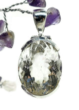 Load image into Gallery viewer, 26 carat Clear Quartz Crystal Pendant, Sterling Silver, Oval Faceted, Concentration Stone - GemzAustralia 